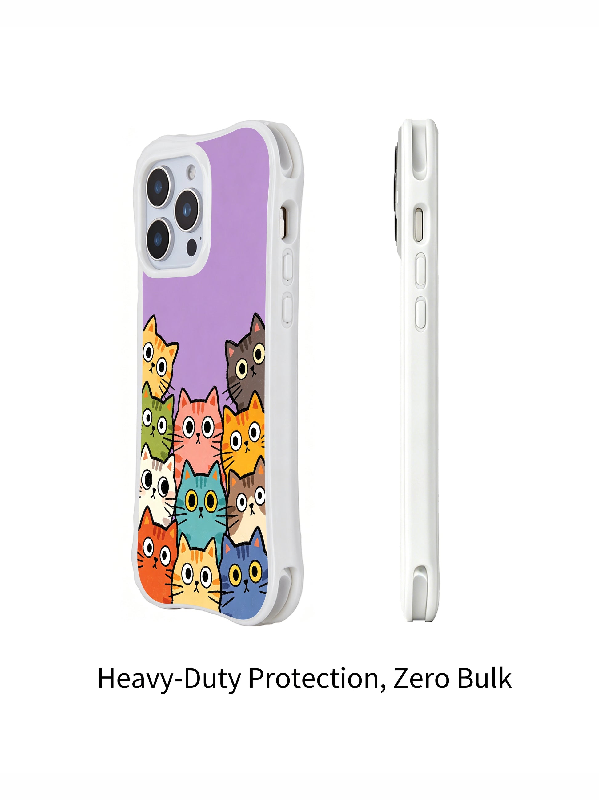 PhoneCasing iPhone 16 pro max MagSafe case with cats on a purple background, a whimsical design for cat lovers.
