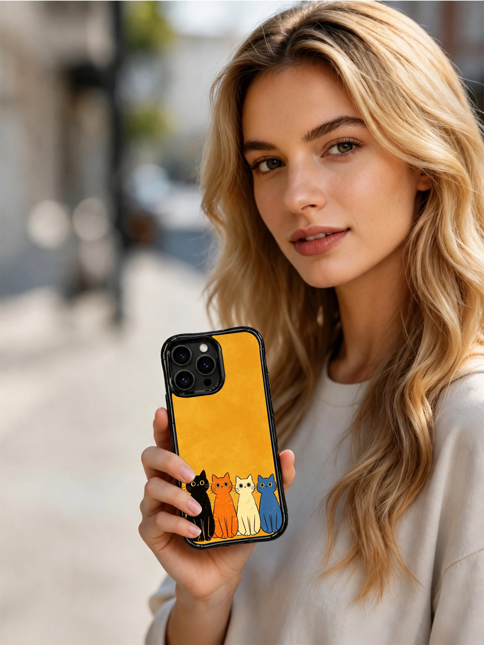 PhoneCasing iPhone 16 pro max scratch-resistant case featuring colorful cats, fun and imaginative theater art.