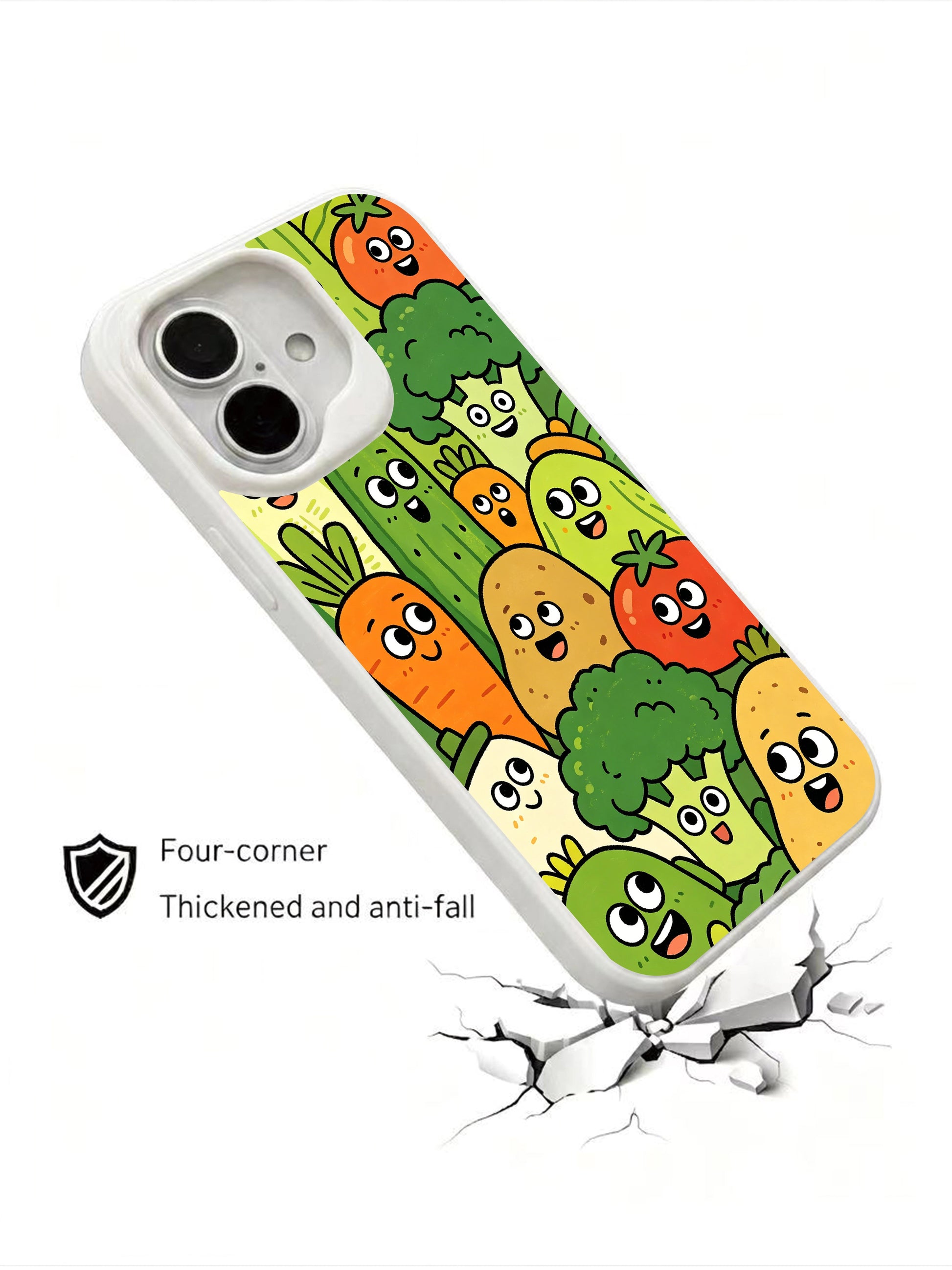 PhoneCasing playful veggie council scene iPhone 16 Plus Case, premium artist crafted art case with durable build.