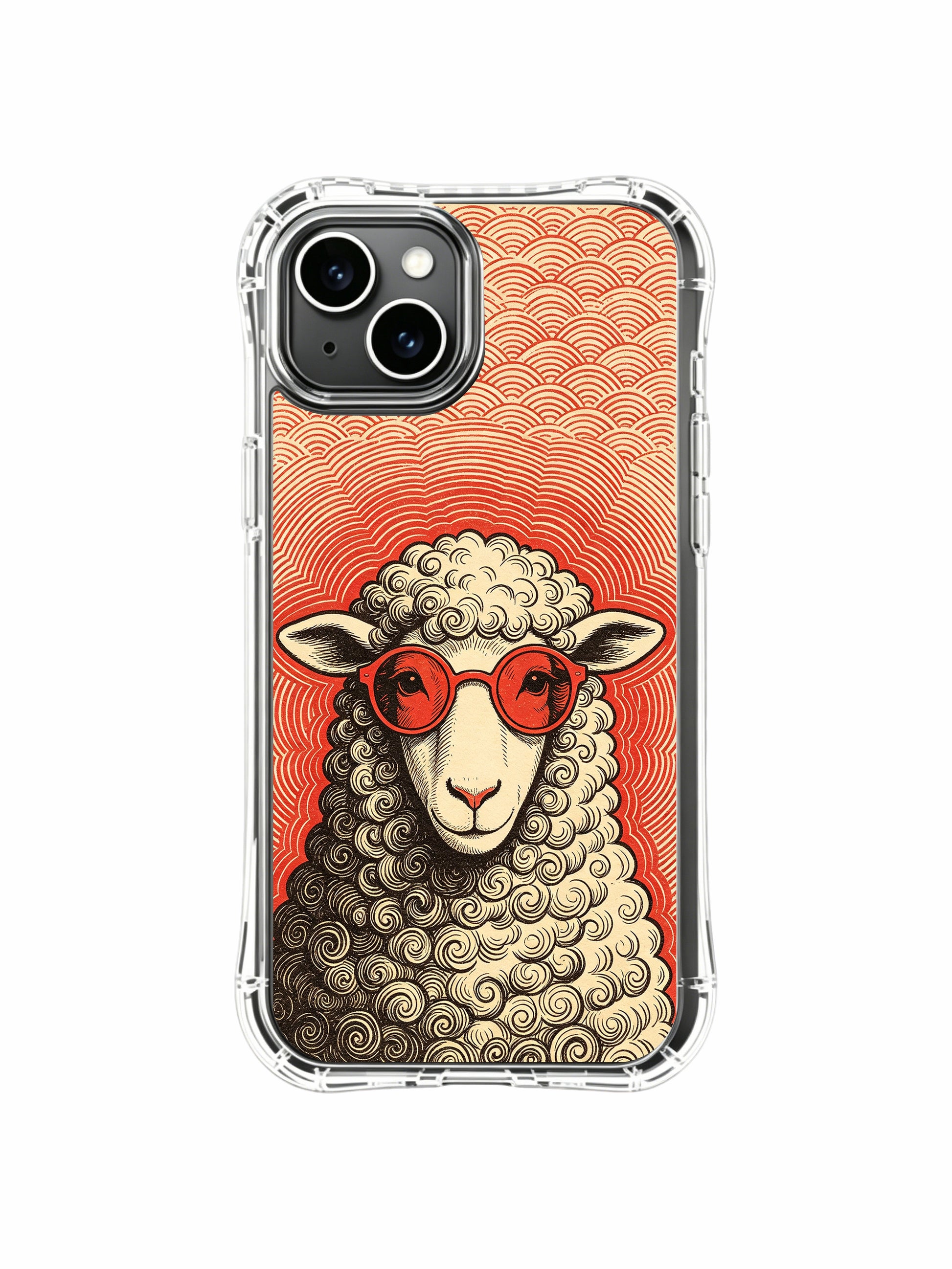 Poetry philosophy bespoke fine art red glass retro sheep design by Rufus Vale on PhoneCasing iPhone 13 Case, exclusive limited-run art casing shipped from California USA.