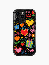 Polka Dot Striped Gift Box Detailed Valentine Doodle Art görseli içeren iPhone 13 Pro Max kılıfı