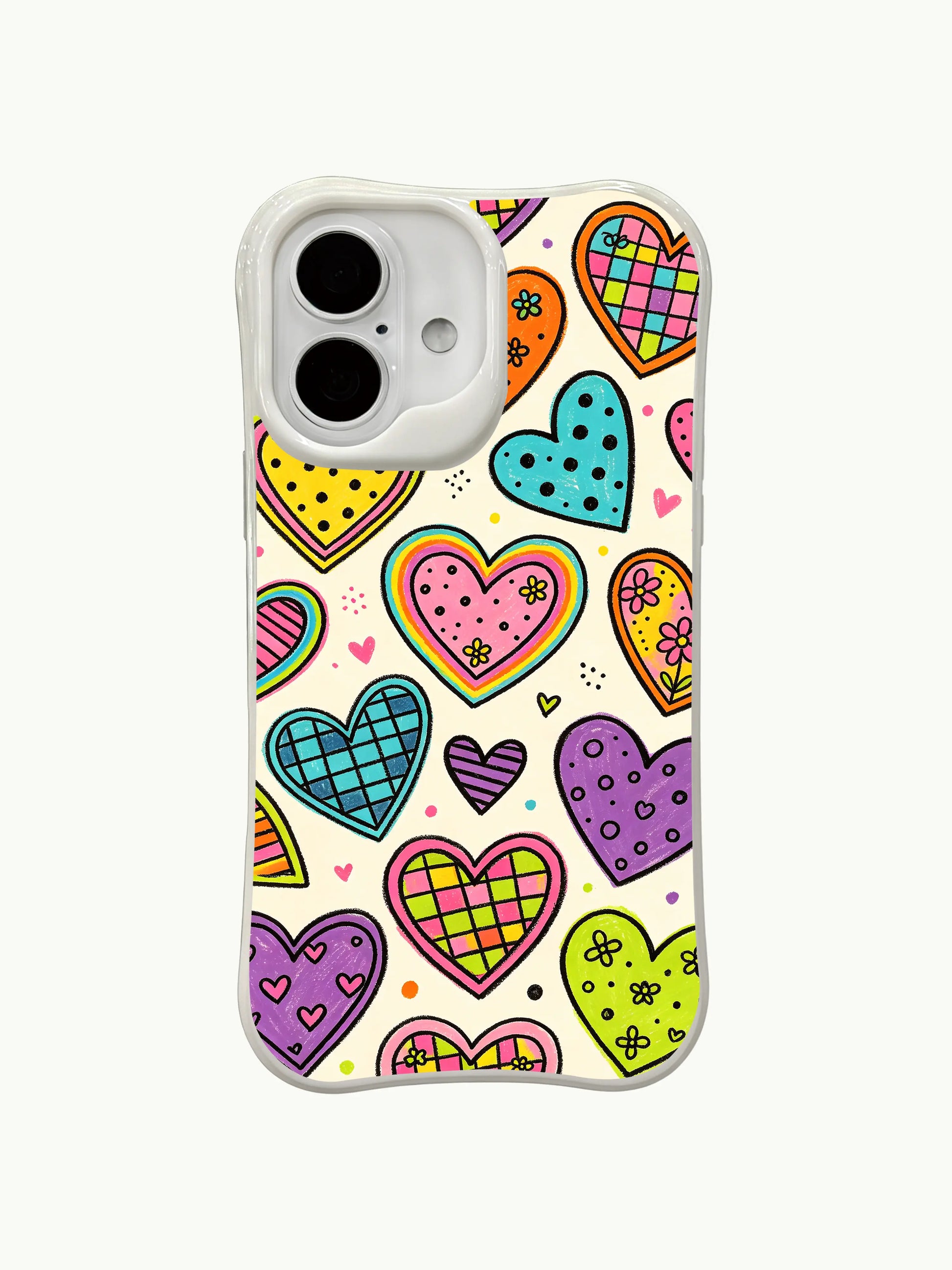 PhoneCasing positive vibe heart art iPhone 16 plus case, one-of-a-kind illustration full of hope and cheerful emotions.