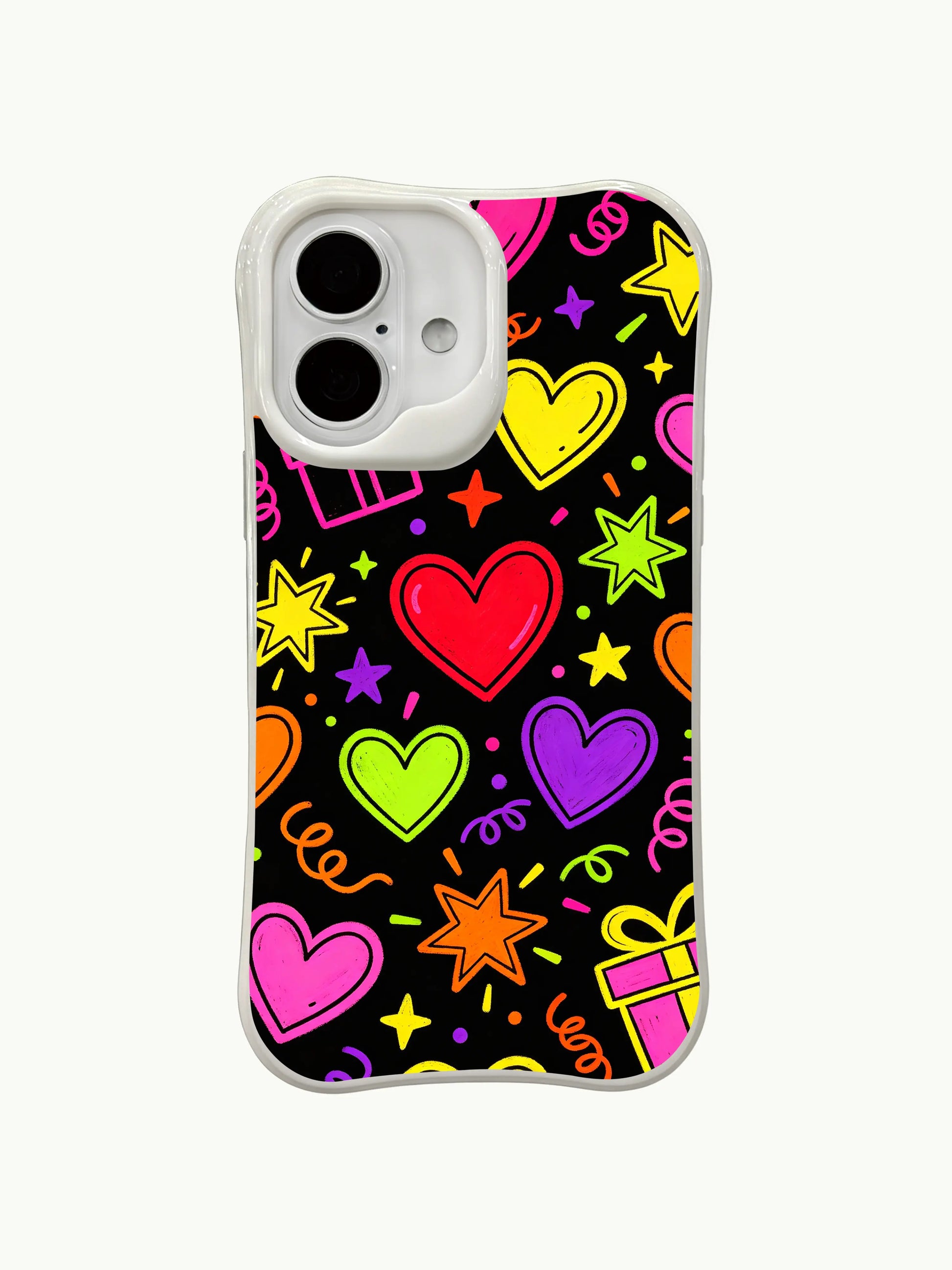 PhoneCasing positive vibe neon iPhone 16 plus case, one-of-a-kind illustration full of joy, energy and cheerful late-night surprises.