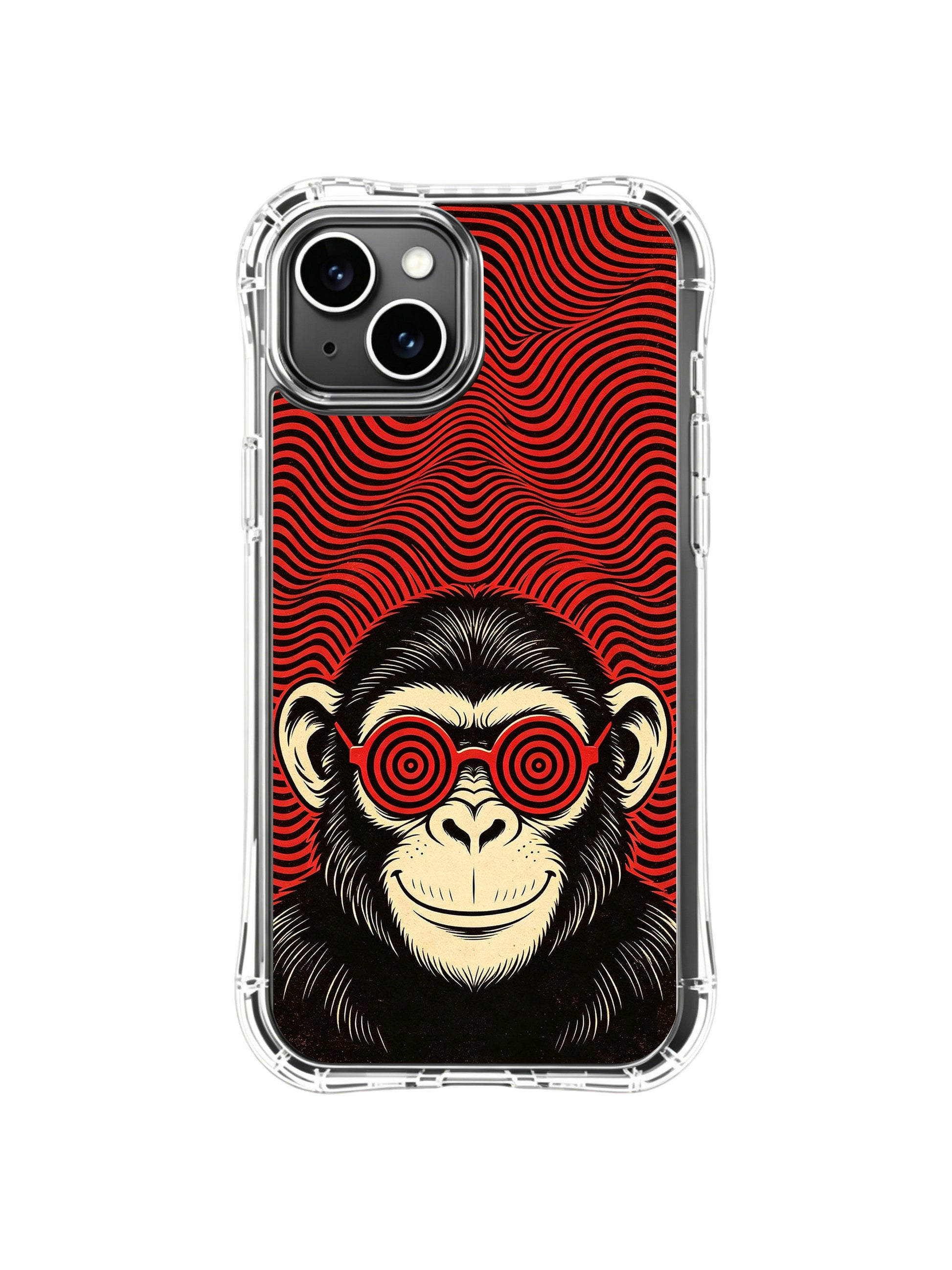 Iconic mischievous smirk vintage poster chimp collector artwork by Rufus Vale on PhoneCasing iPhone 13 Case, limited-edition handmade art phone casing shipped directly from California USA.