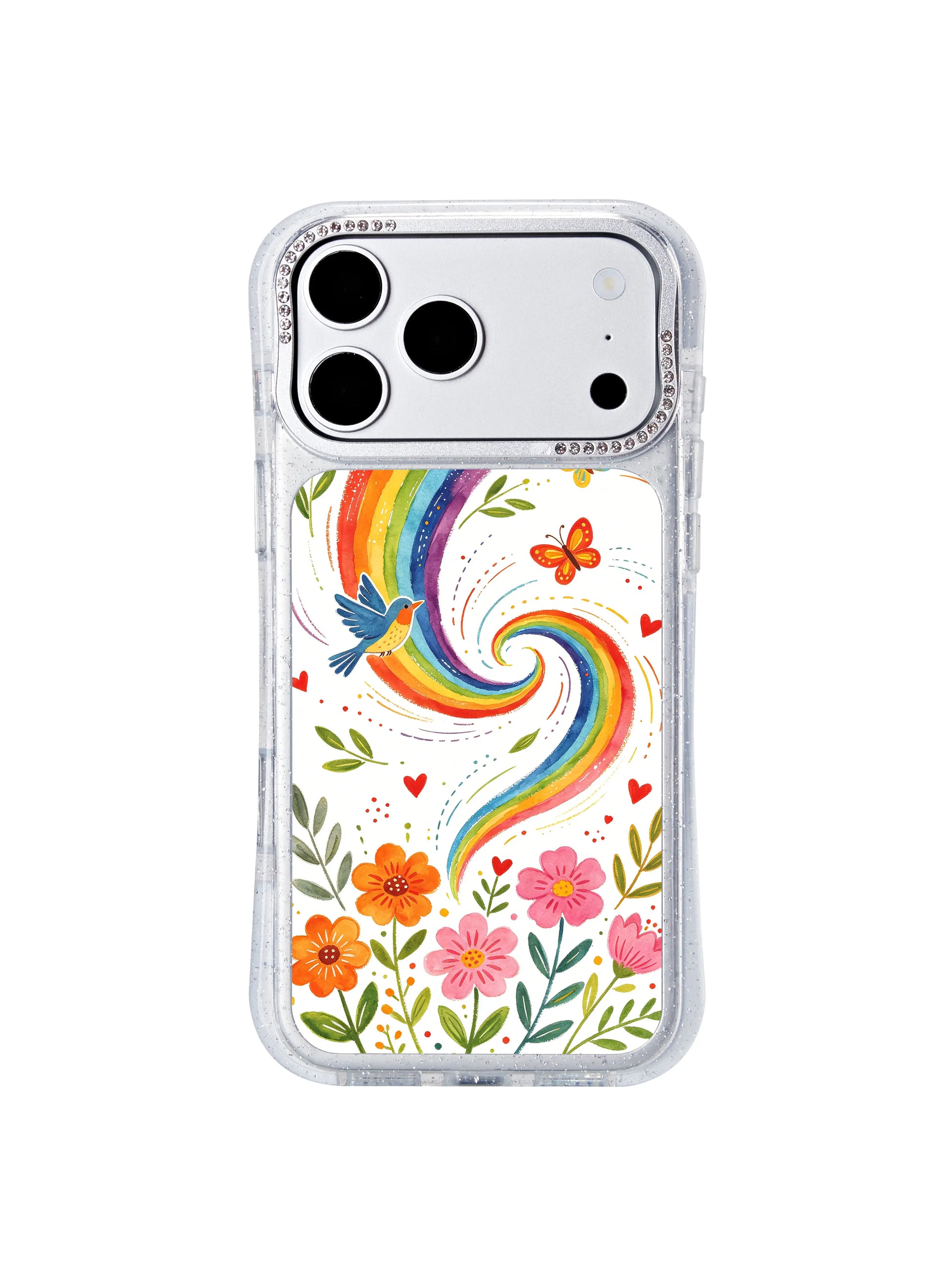 PhoneCasing precision-cutout iphone 17 pro Max case with perfectly aligned port and button openings, unobstructed use paired with the dynamic rainbow wind spiral garden pattern.