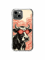 High-end collectible Hypnotic Red Lens Cow art PhoneCasing iPhone 13 Case, globally acclaimed Rufus Vale exclusive print functioning as premium holiday art gift for American women art lovers.