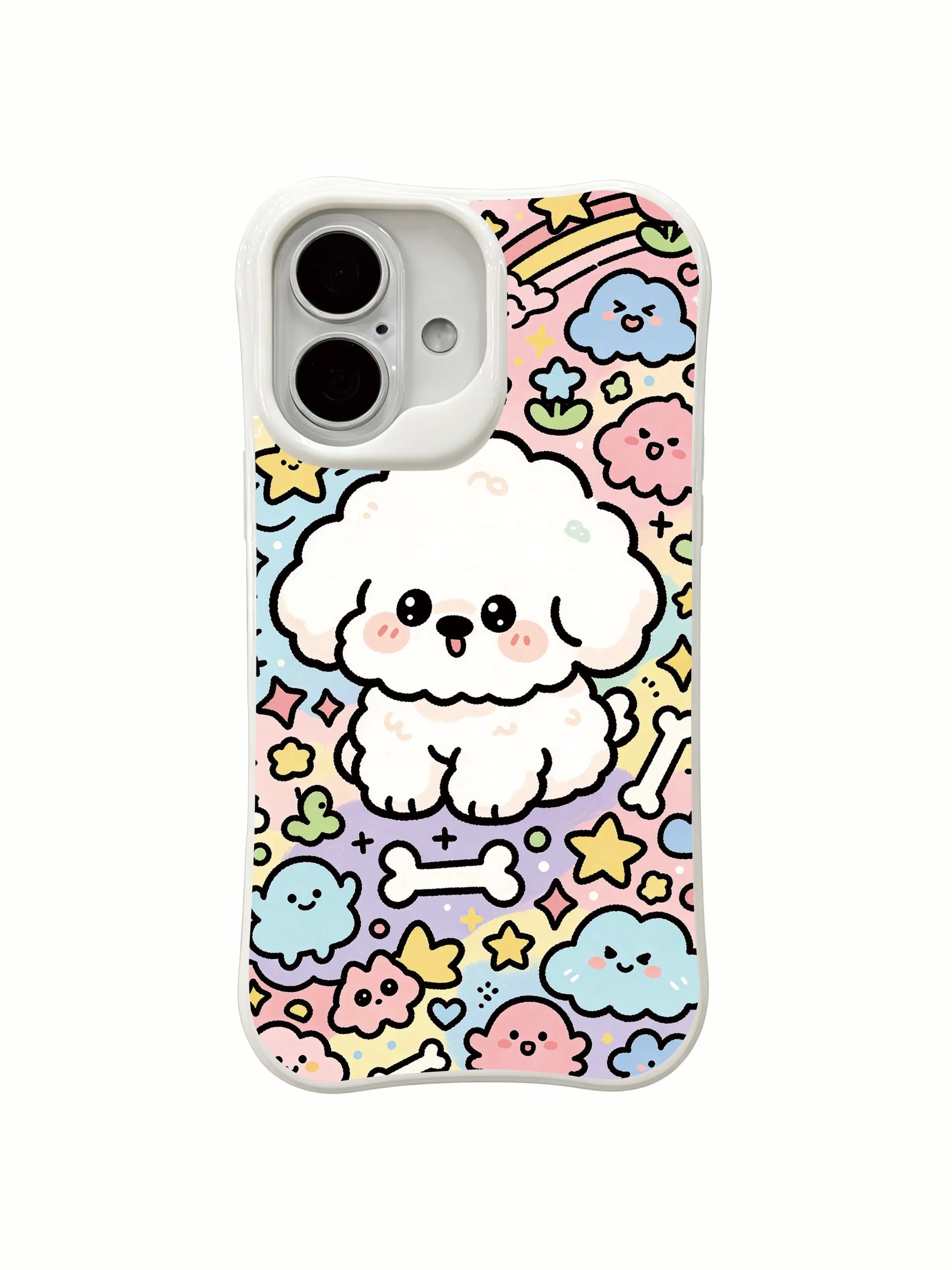 PhoneCasing premium art iPhone 16 Plus Case, exclusive Milo Yun Cloud Dog Dreamland illustration, high quality California made casing.