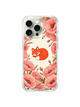 Red fox floral artwork preview on an iPhone 15 Pro Max case
