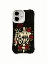 PhoneCasing promise-beyond-mortal-flesh skeleton rose iPhone 16 Case, symbolic goth art about inner vow preserved via eternal rose blooms amid lifeless bone, MagSafe compatible custom printed iPhone 16 casing