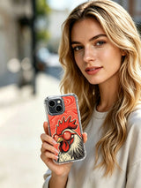 Psychedelic music rooster portrait artwork on an iPhone 13 case