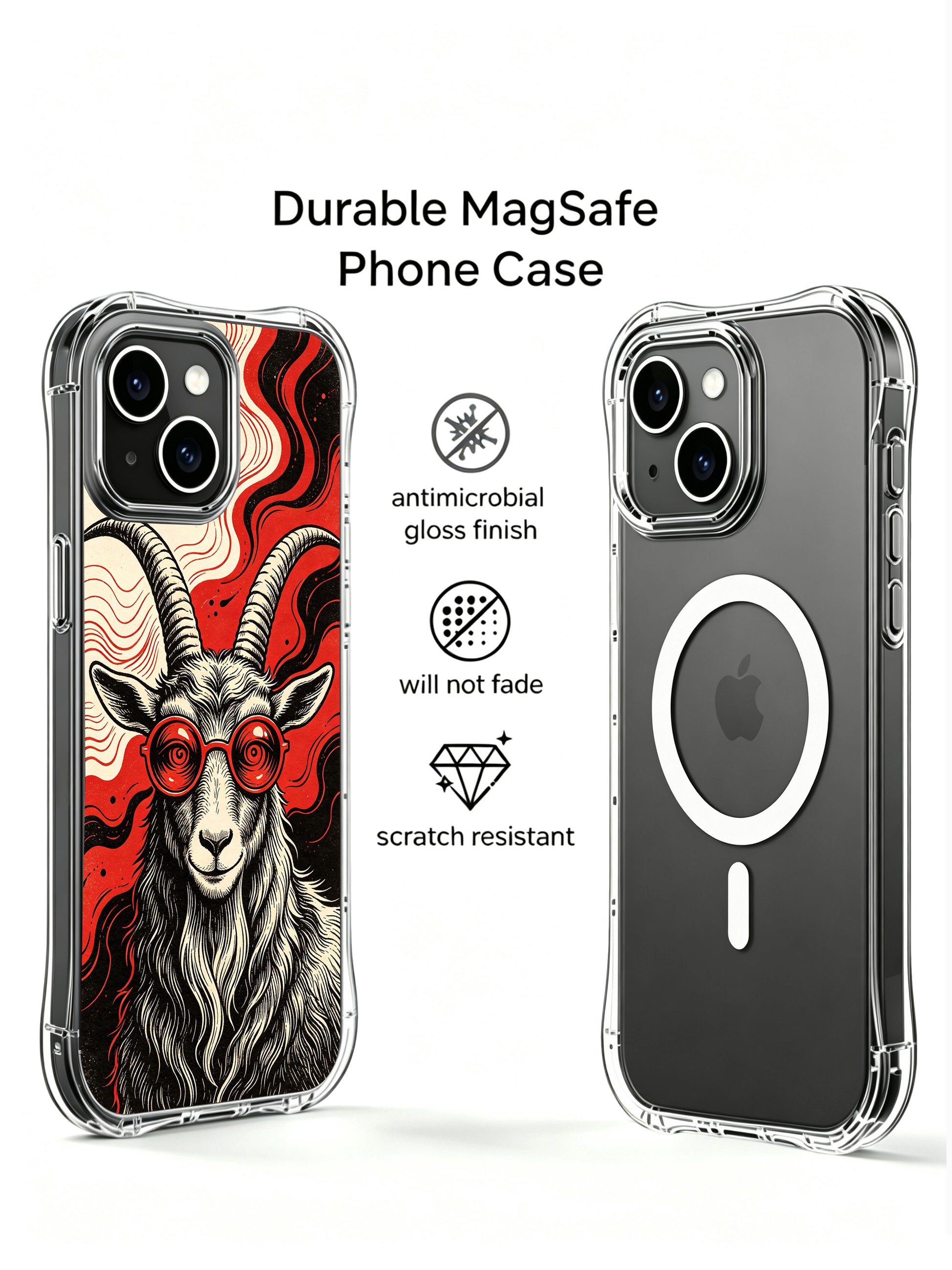 Vintage woodcut psychedelic philosopher goat artwork featured on PhoneCasing iPhone 13 Case, premium licensed art phone cover made in USA as luxury collectible gift for art-loving women