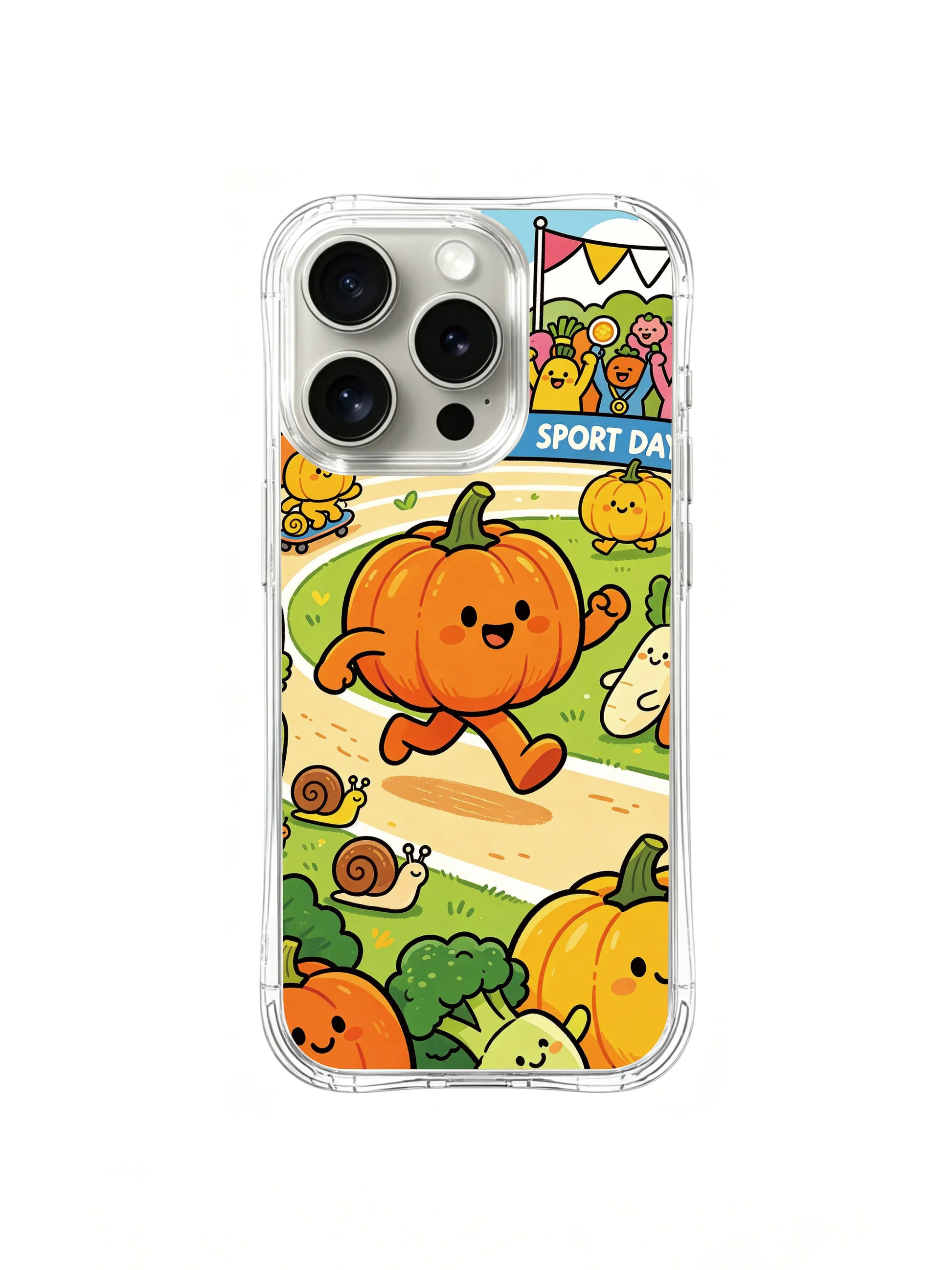 PhoneCasing iPhone 16 pro Case with the very first Pumpkin Olympics on Pumpkin Planet, exclusive Milo Yun design, premium wearable art.