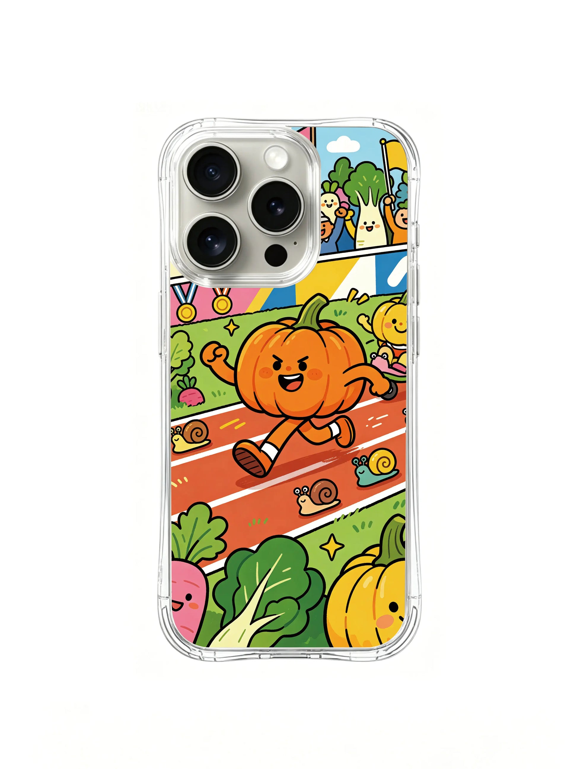 PhoneCasing iPhone 16 pro Case with the pumpkin medal ceremony, Milo Yun’s Pumpkin Olympics series, gallery-quality print.