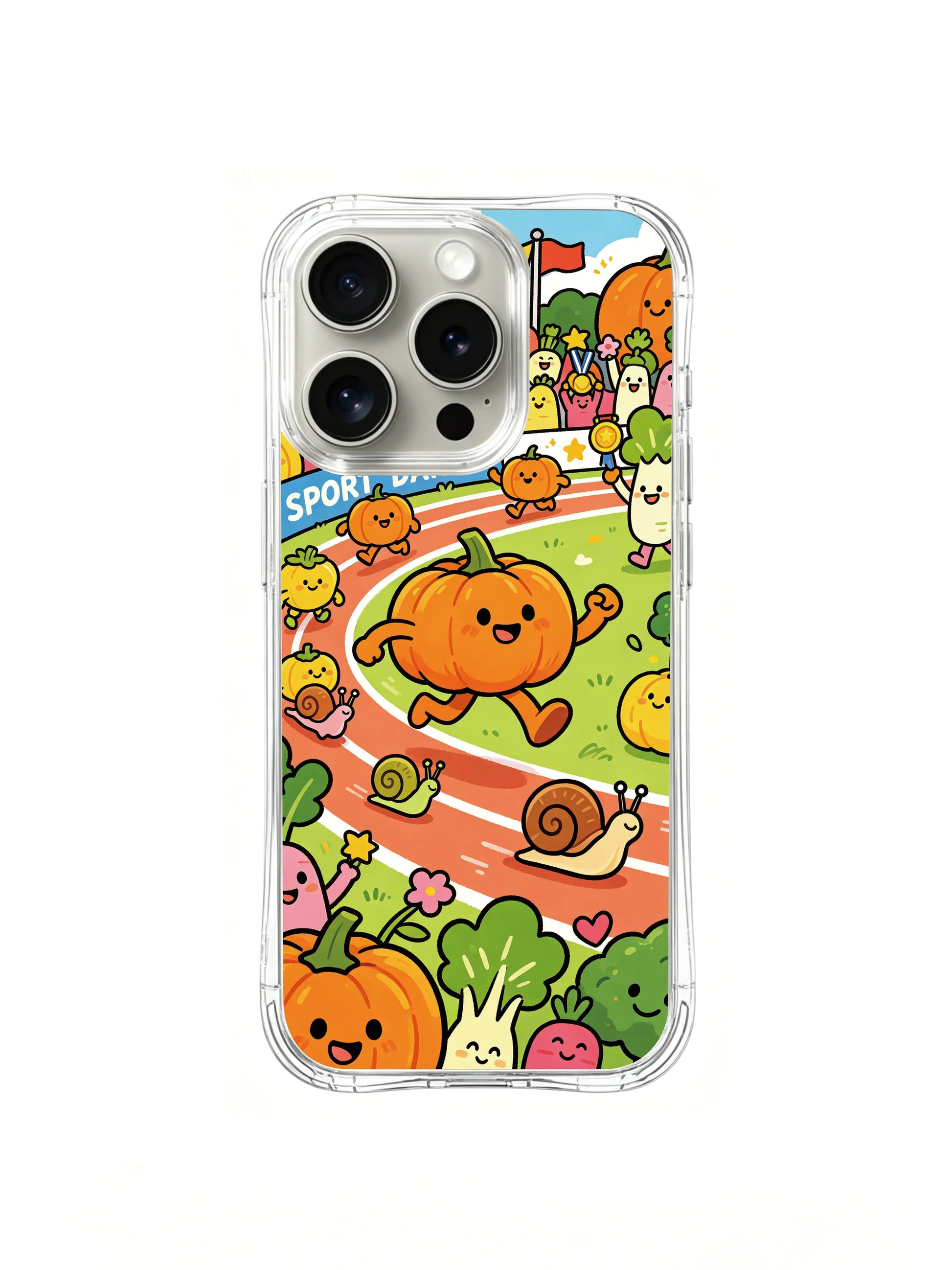 PhoneCasing iPhone 16 pro Case with the cute pumpkin athlete crew at the games, exclusive Milo Yun design, high-quality printed art casing.