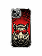 Punk rock album-cover boar artwork on an iPhone 13 case