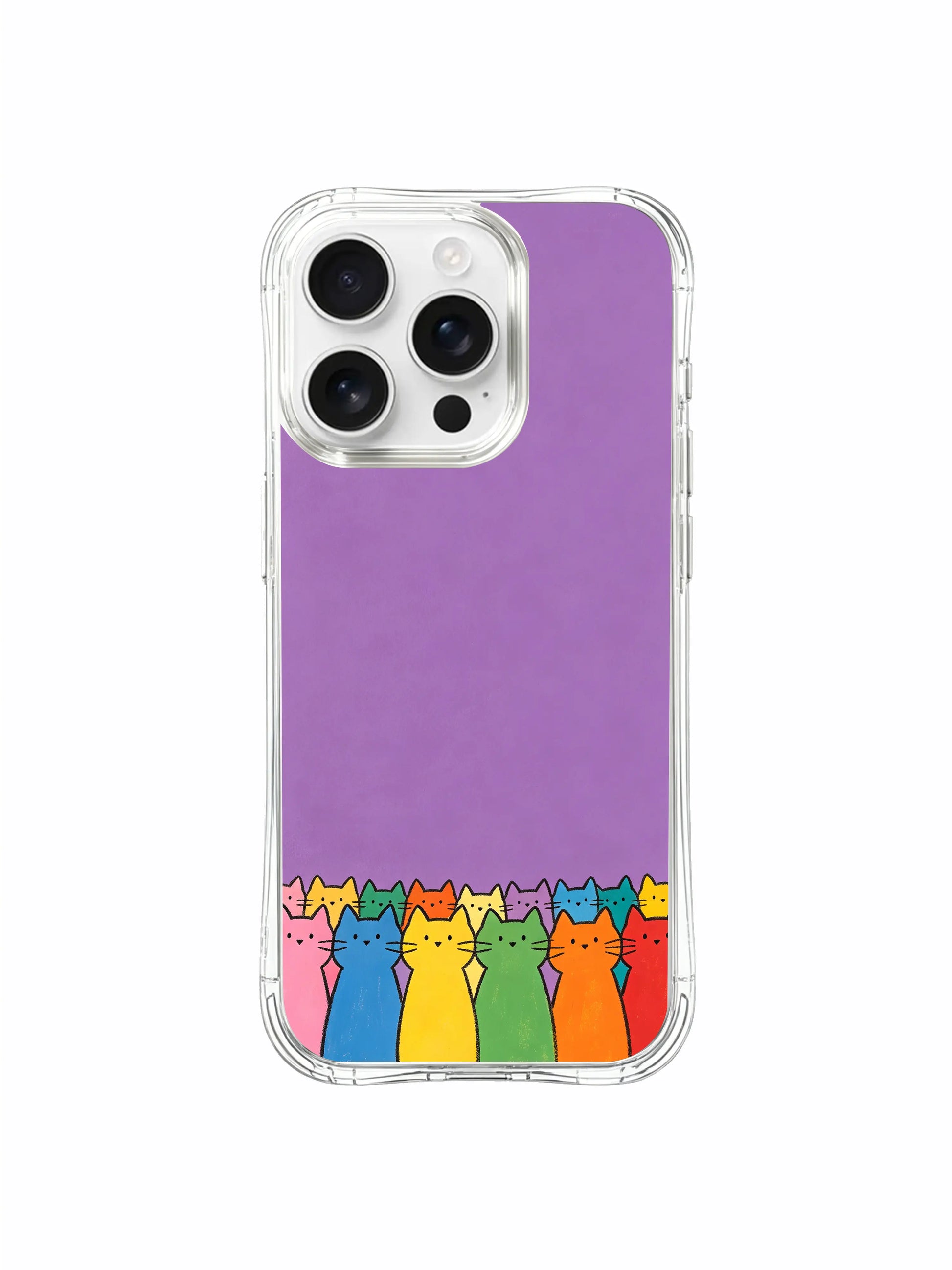 PhoneCasing iPhone 16 Pro Max with Purple Background Cat Group print, a warm gathering of cute hand-drawn cats.
