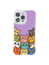 PhoneCasing iPhone 16 pro max anti-yellowing case with a lively design of cats on a vibrant purple background.