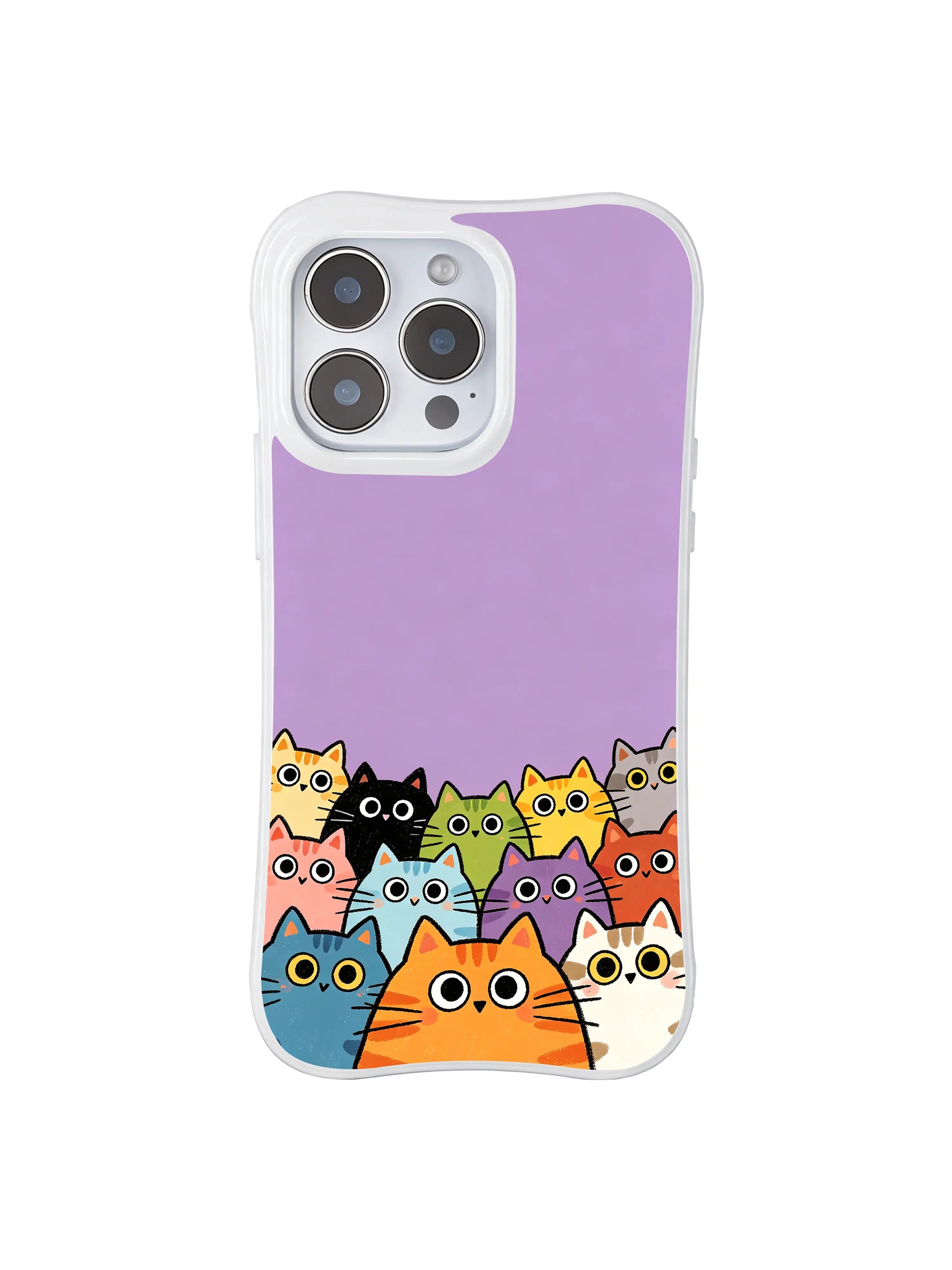 PhoneCasing iPhone 16 pro max clear case with cats on a soft purple background, bringing playful energy to everyday use.