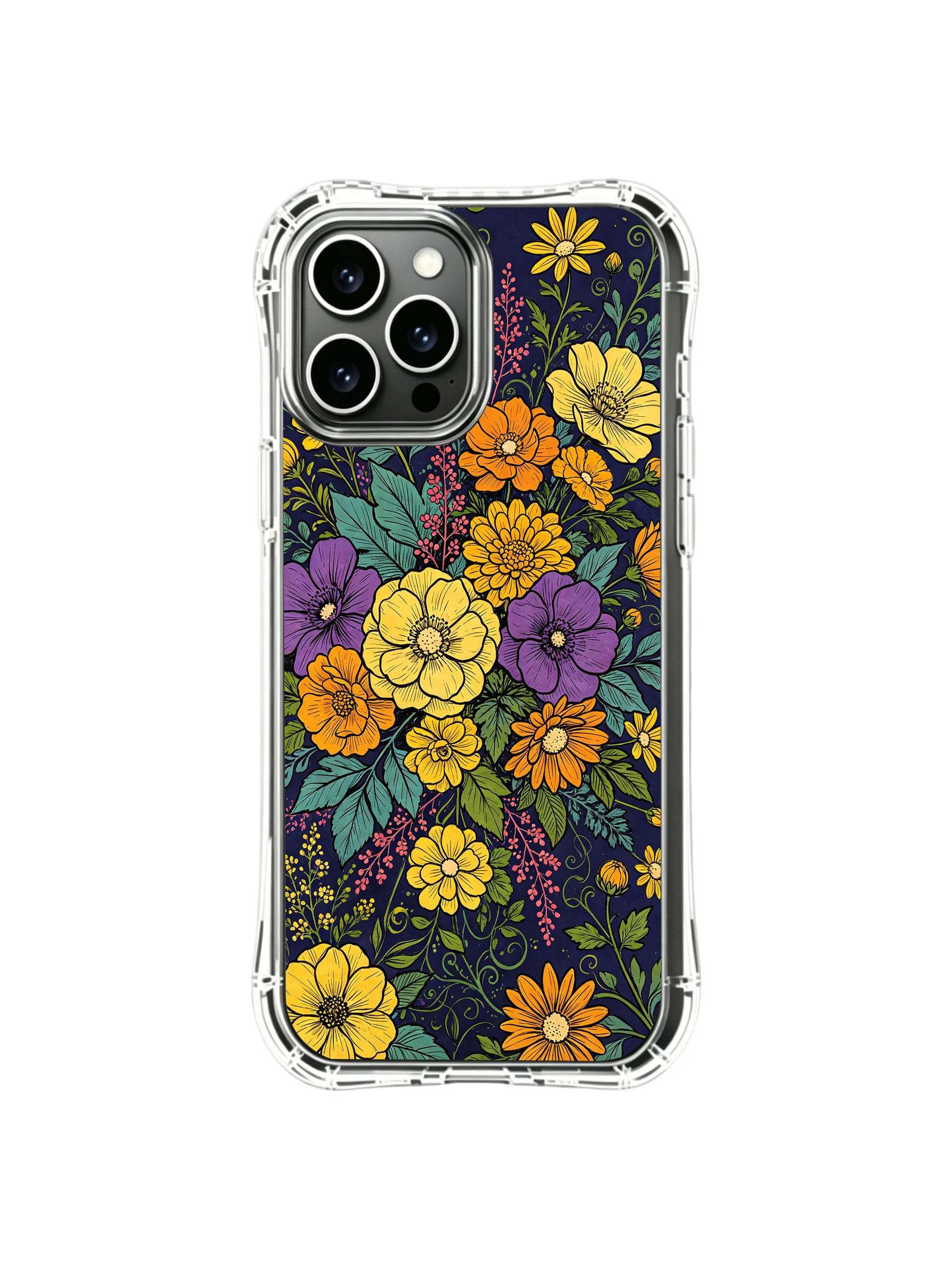 PhoneCasing iPhone 16 Pro Max Case with purple peonies and golden blooms, a deep and elegant night garden.