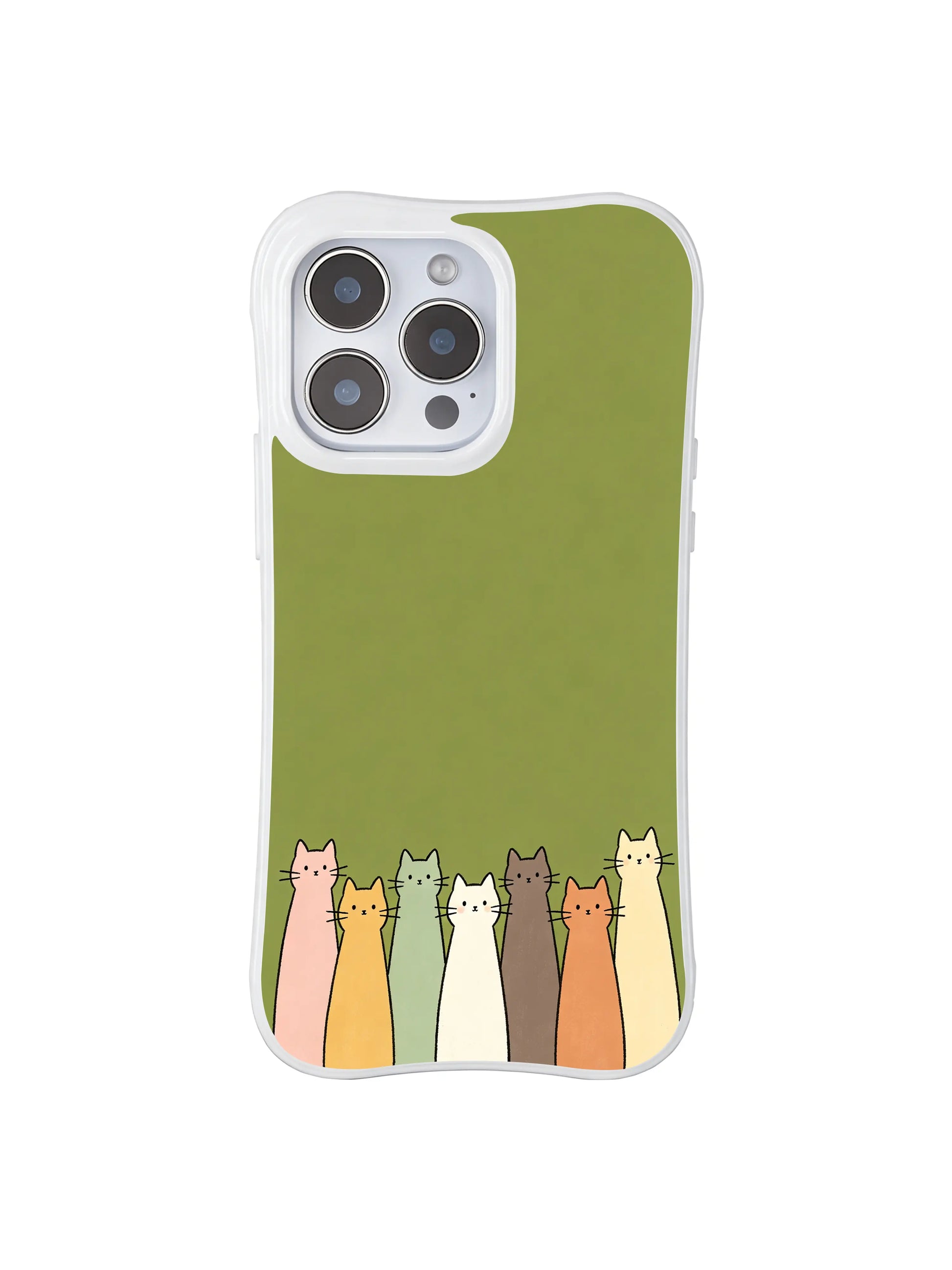 PhoneCasing iPhone 16 Pro Max with Quiet Forest Cat Queue design, whimsical cats standing like little guardians in a peaceful green forest.
