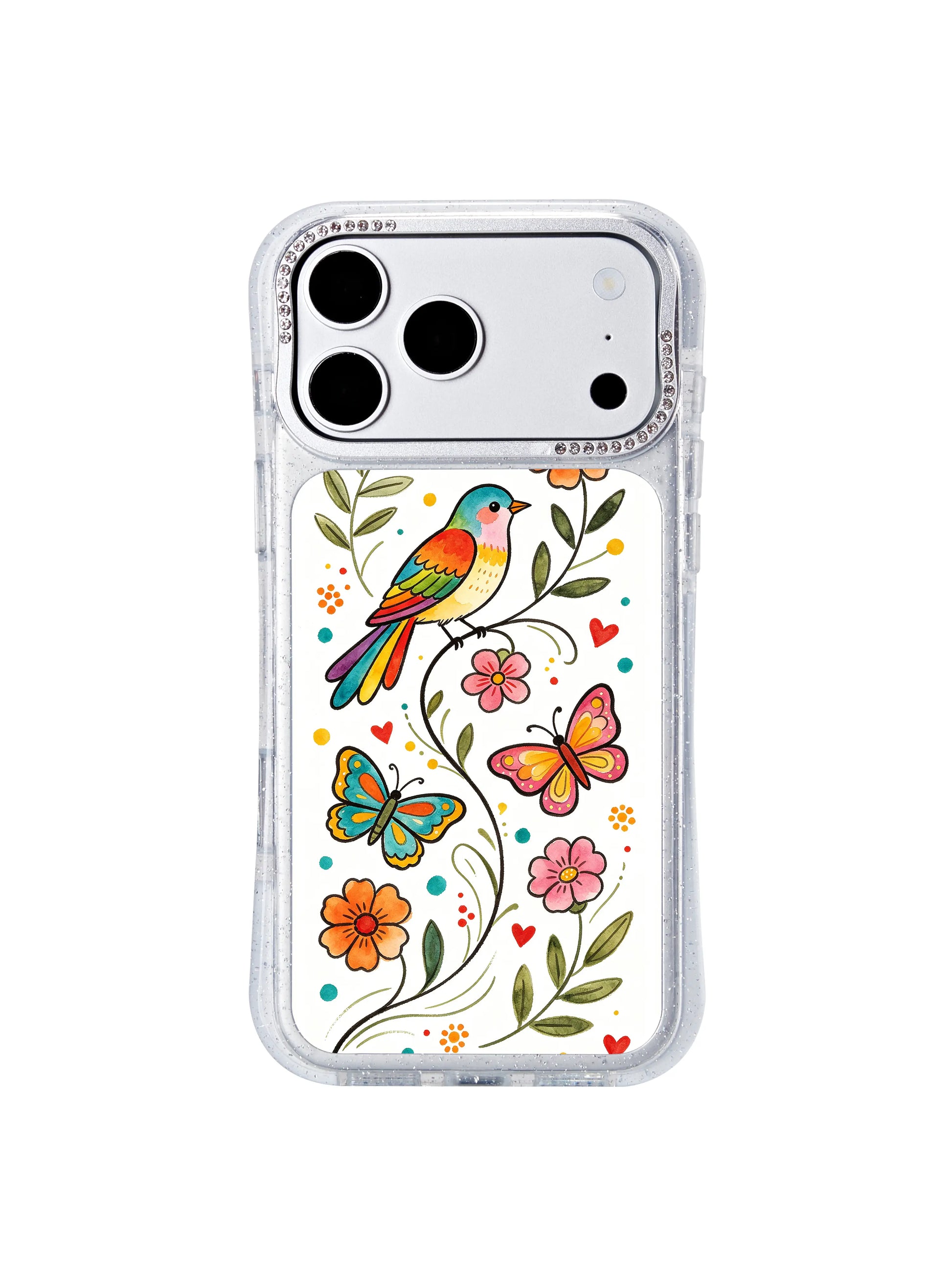 PhoneCasing cozy cottagecore aesthetic iphone 17 pro Max case from Aurelia Finch’s folk garden series, whimsical rainbow bird and floral design for art lovers.