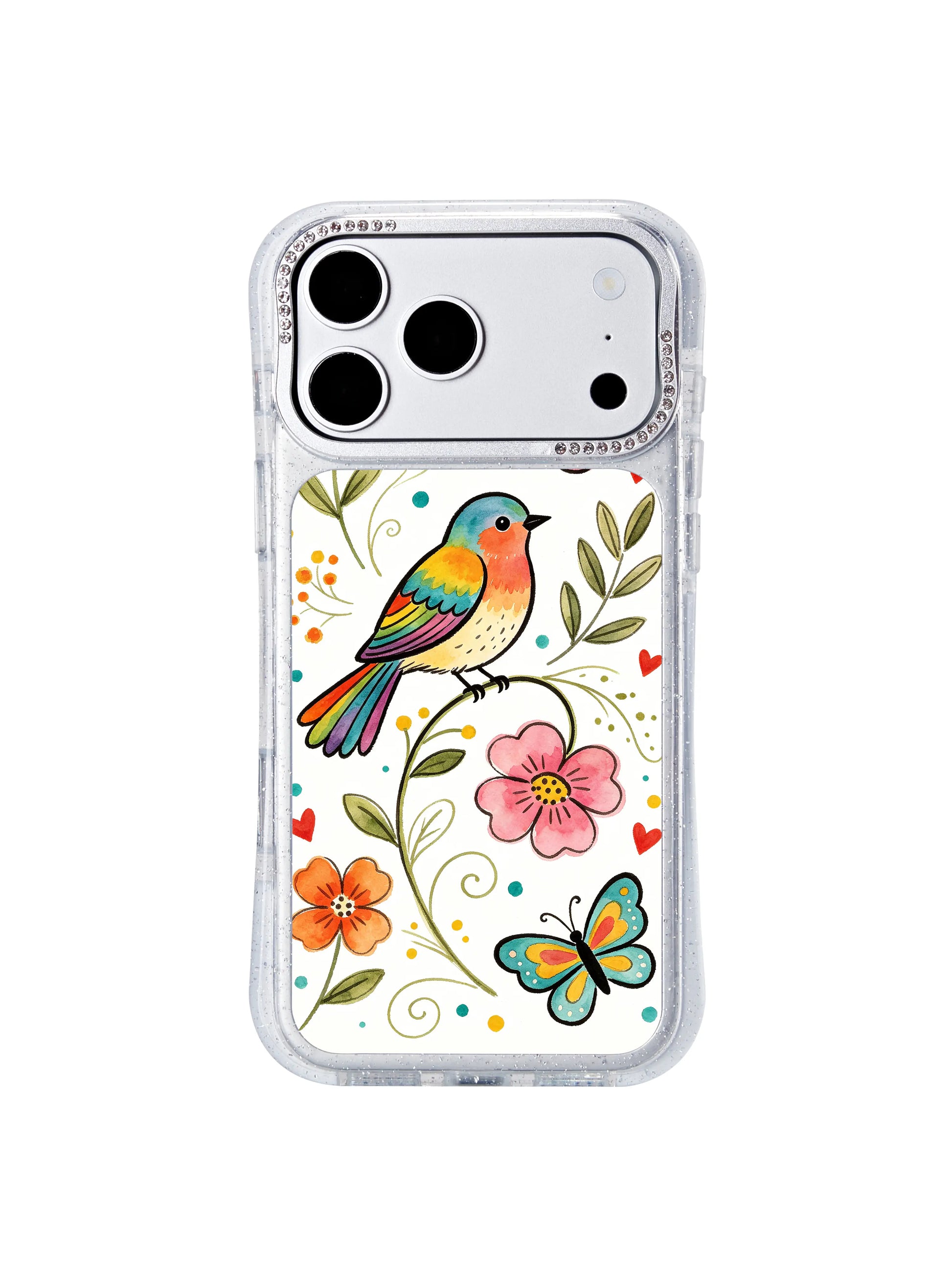 PhoneCasing gallery quality printed iphone 17 pro Max case of Aurelia Finch’s Rainbow Bird on Flower Branch, true-to-original watercolor texture and precise color reproduction.