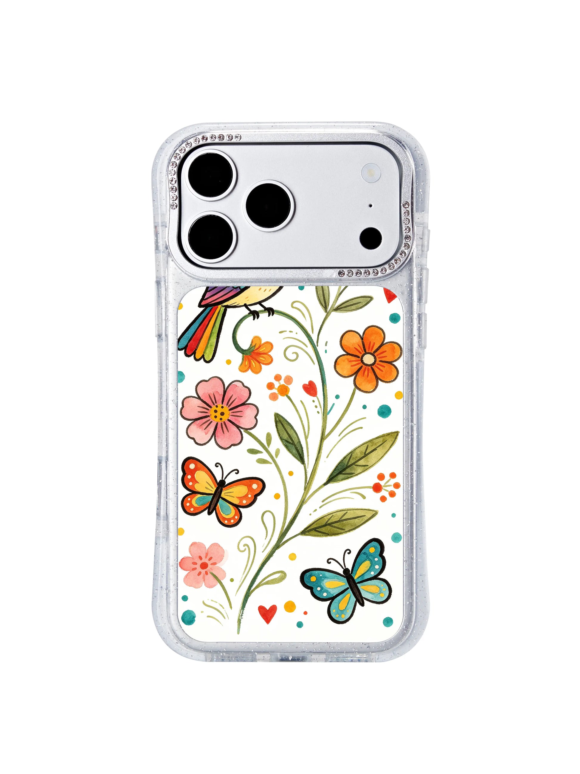 PhoneCasing scratch resistant iphone 17 pro Max case printed with Aurelia Finch’s rainbow bird folk art, durable reinforced frame for long-term daily wear and protection.