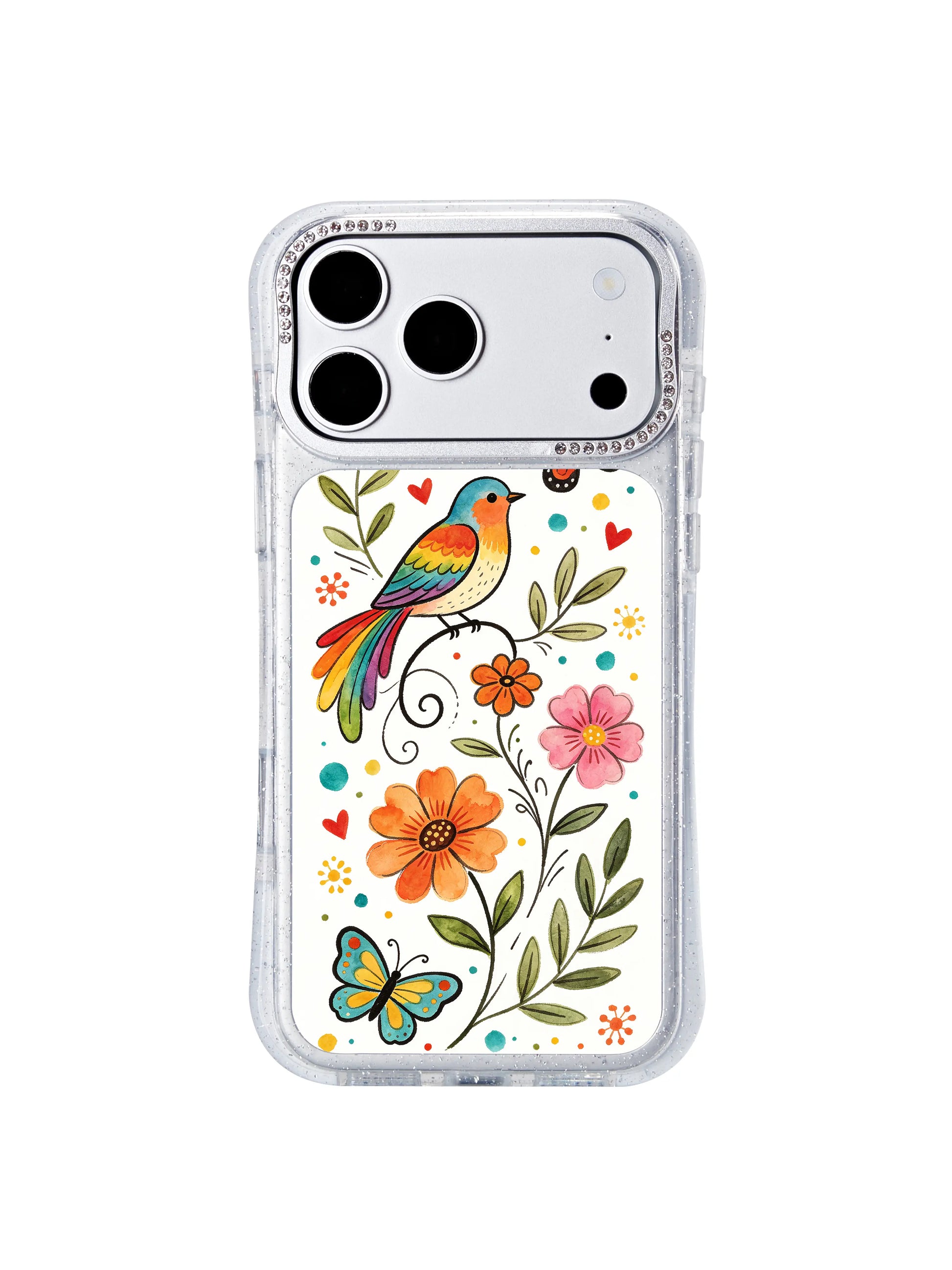 PhoneCasing slim lightweight iphone 17 pro Max casing featuring Aurelia Finch’s rainbow bird design, low-profile protective build that fits easily in pockets and purses.