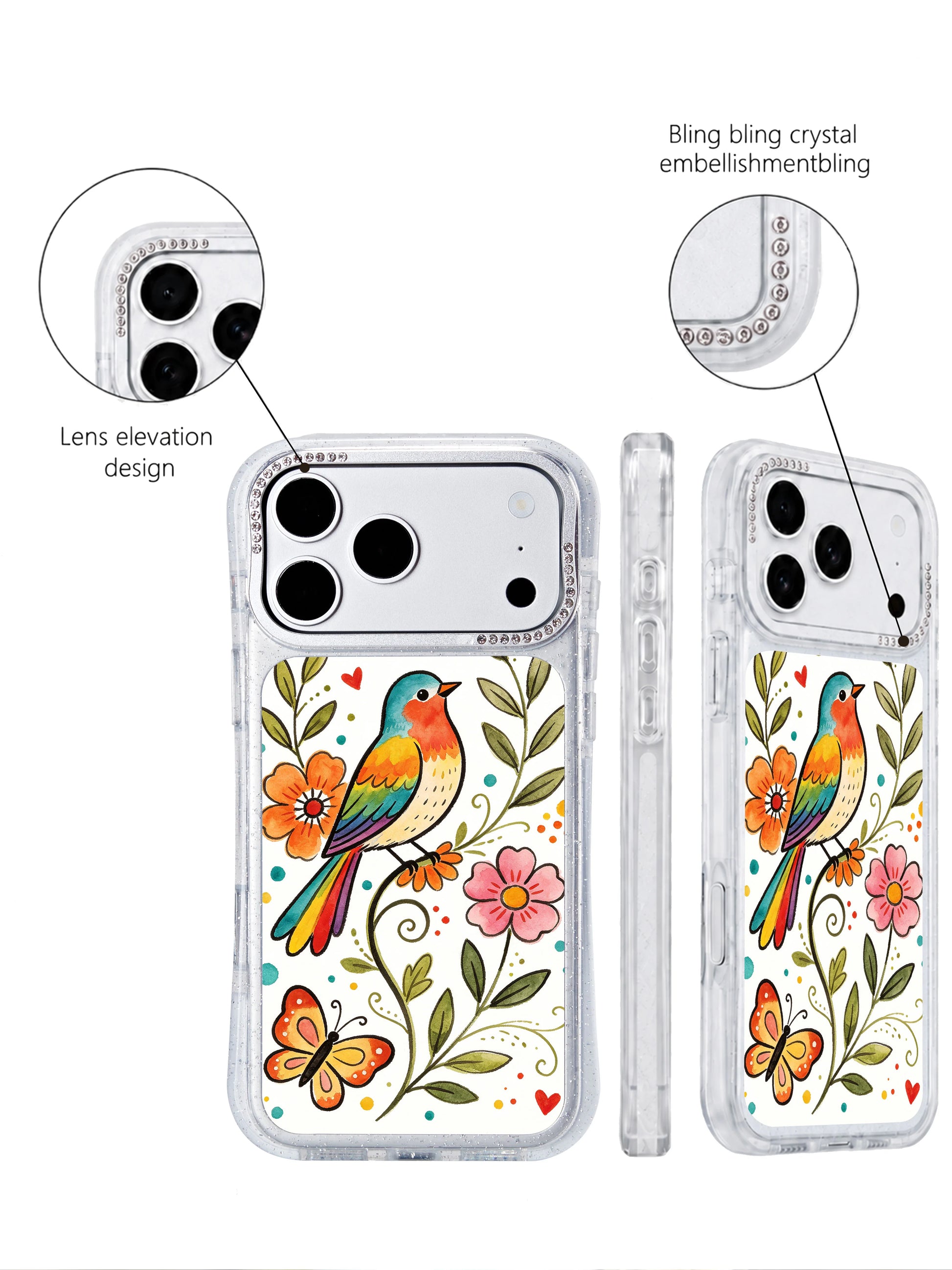 PhoneCasing bold vibrant colorful iphone 17 pro Max casing featuring Aurelia Finch’s rainbow feathered bird illustration, bright hues that stand out on any device.