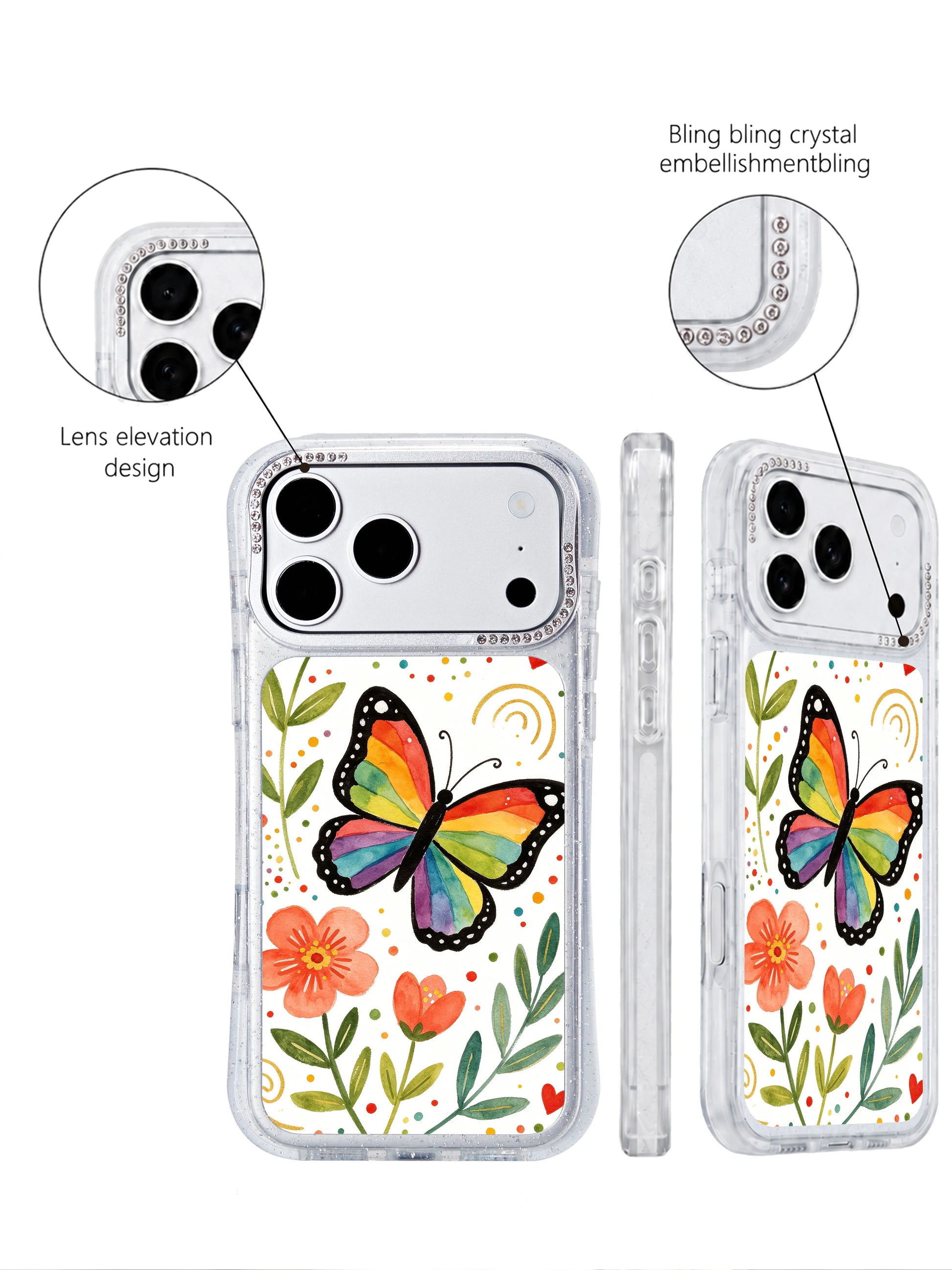 PhoneCasing vibrant positive mood iphone 17 pro Max casing featuring Aurelia Finch’s saturated rainbow wing artwork, warm heart and dot details symbolizing care, self-confidence and gentle love.