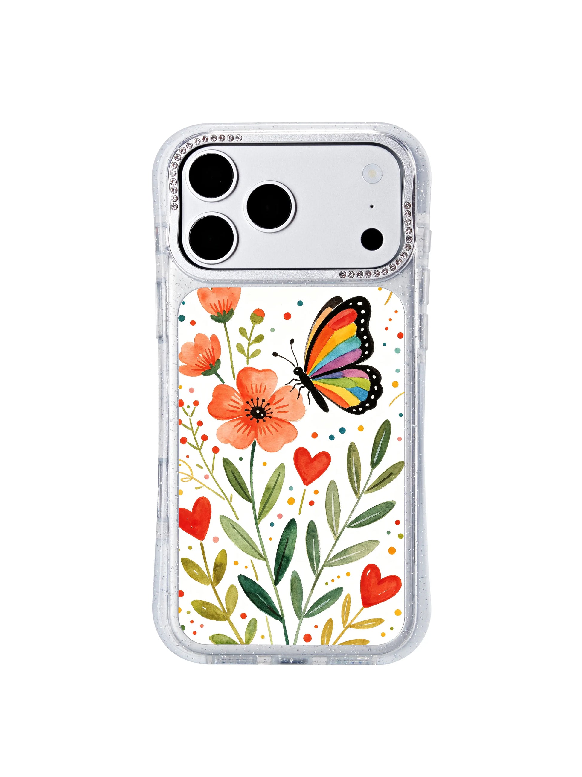 PhoneCasing cozy cottagecore aesthetic iphone 17 pro Max case from Aurelia Finch’s folk garden series, bold rainbow wing design for slow living and joyful nature-inspired daily wear.
