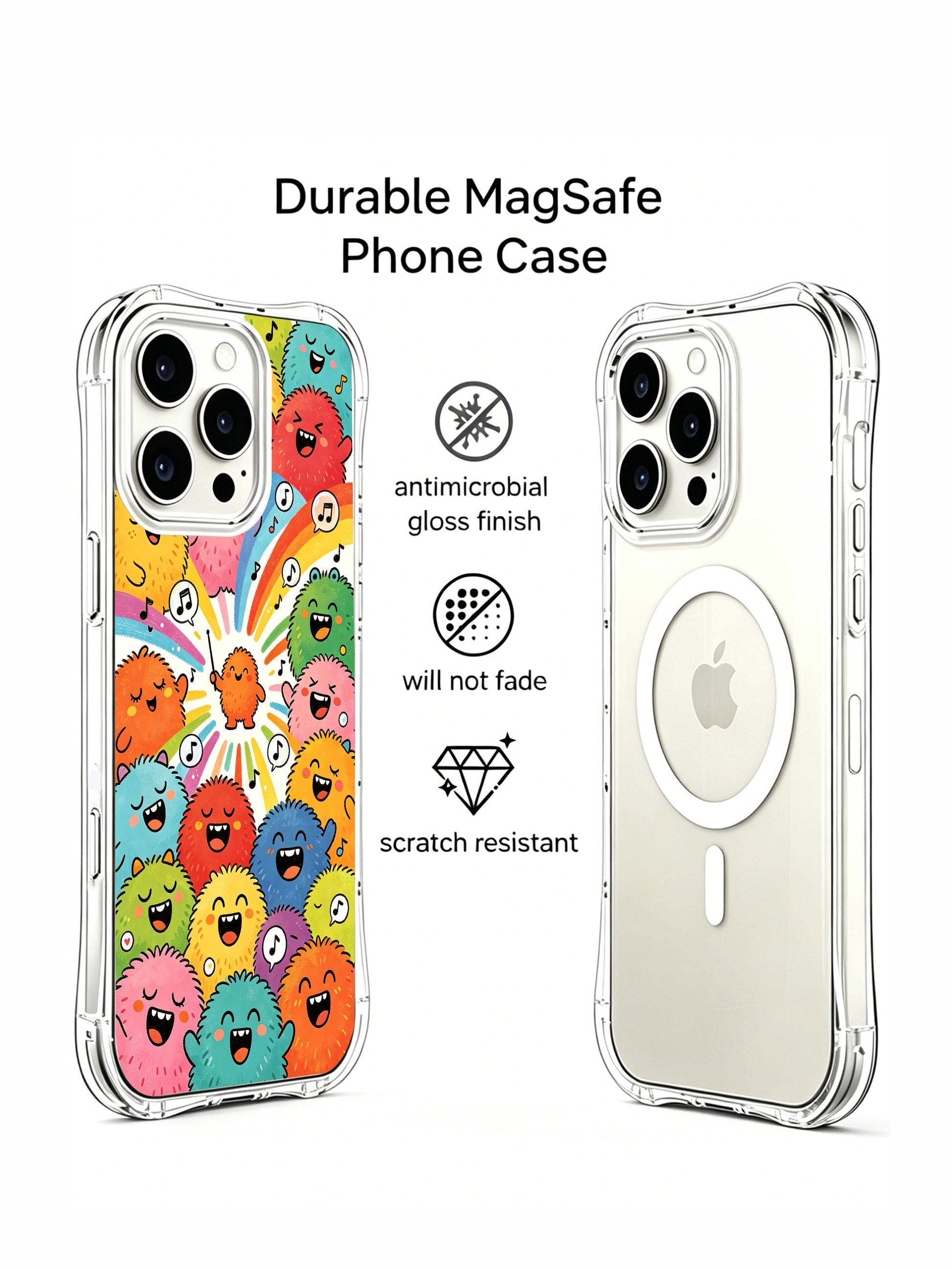 PhoneCasing iPhone 16 Pro Case showcasing the playful Fluffy Monster Choir series by Milo Yun, premium durable art casing for iPhone 16 Pro.