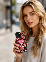 PhoneCasing iPhone 13 Pro Max casing flagship Rainbow Heart Candy Shop signature print by Nova Heartwell, full nested layered rainbow candy heart, confetti & spiral chalk doodle wrap phone cover.