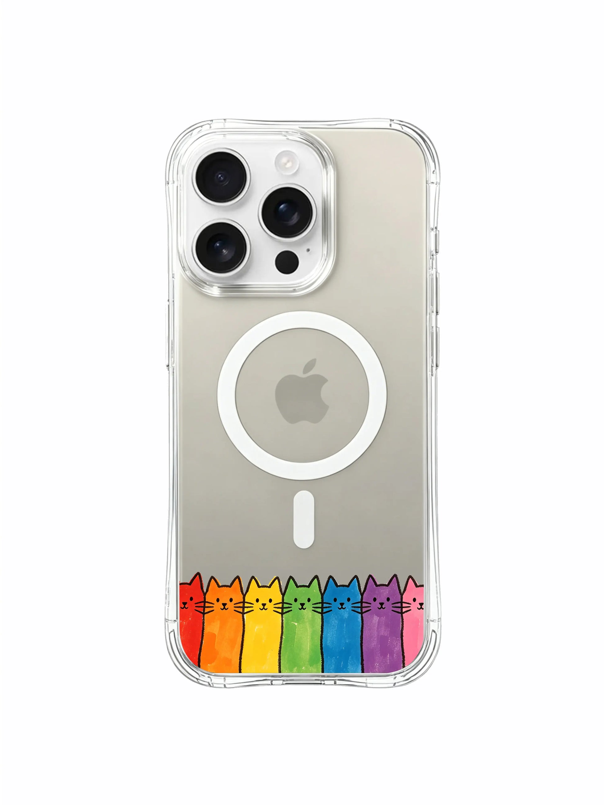 PhoneCasing iPhone 16 Pro Max featuring Rainbow Kitten Melody, the simple cat lineup feels like a lighthearted, upbeat tune.