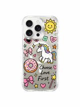 Rainbow Mane Unicorn Bow artwork on an iPhone 16 Pro Max case