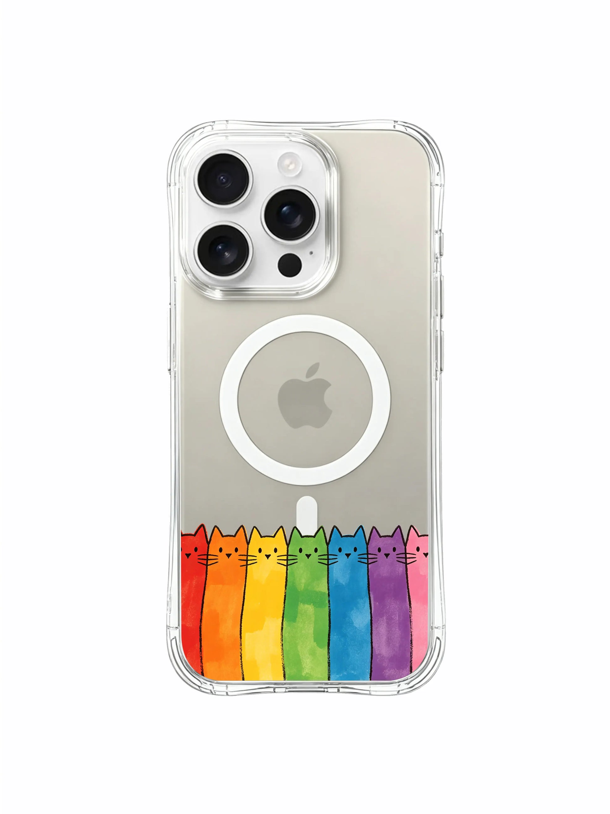 PhoneCasing iPhone 16 Pro Max featuring Rainbow Mood Cats, each colorful cat in the line showing a different sweet personality.