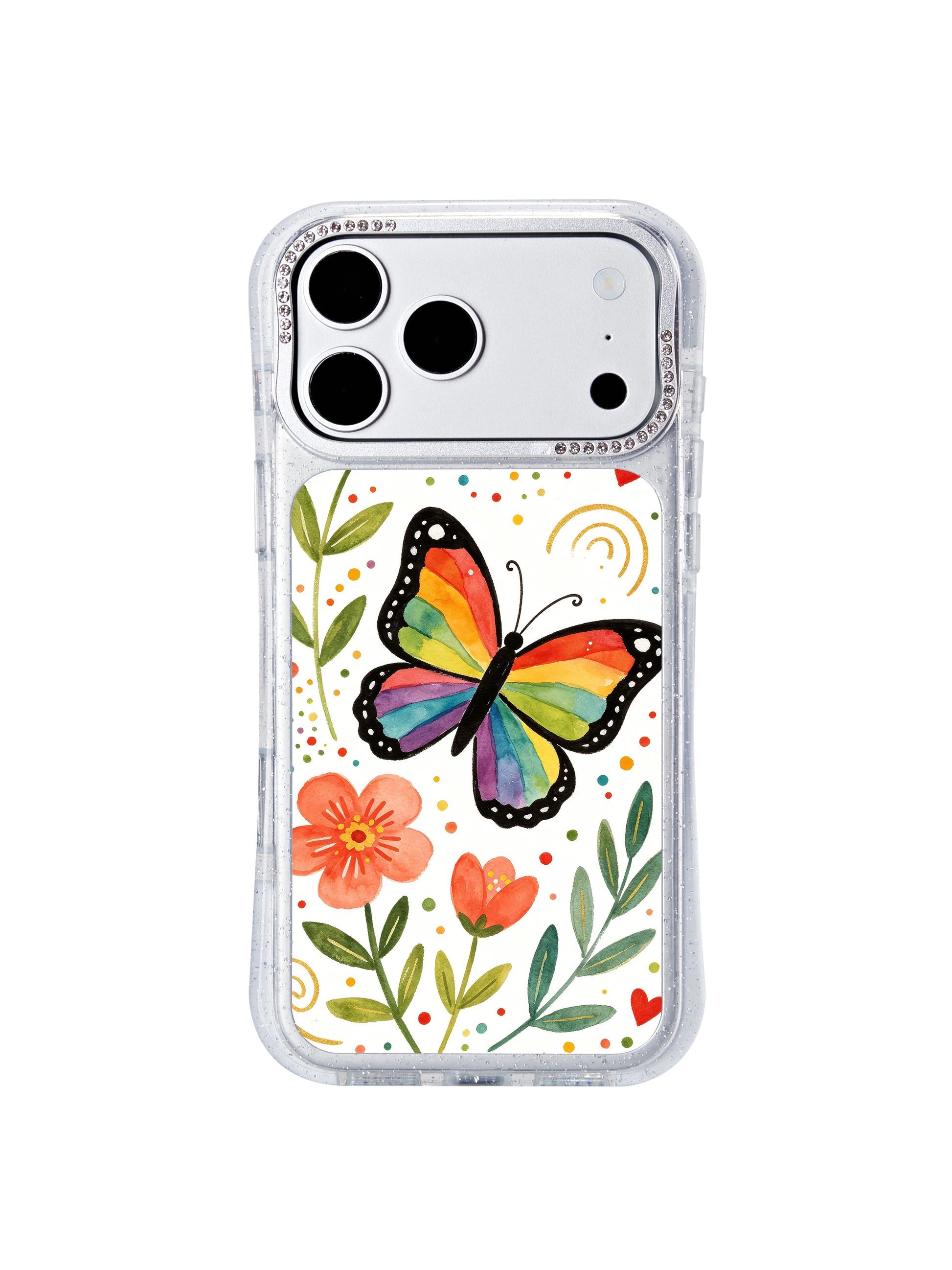 PhoneCasing unique birthday gift idea iphone 17 pro Max casing featuring Aurelia Finch’s Rainbow Wing Bloom Guardian art for art collectors, butterfly and floral enthusiast women.