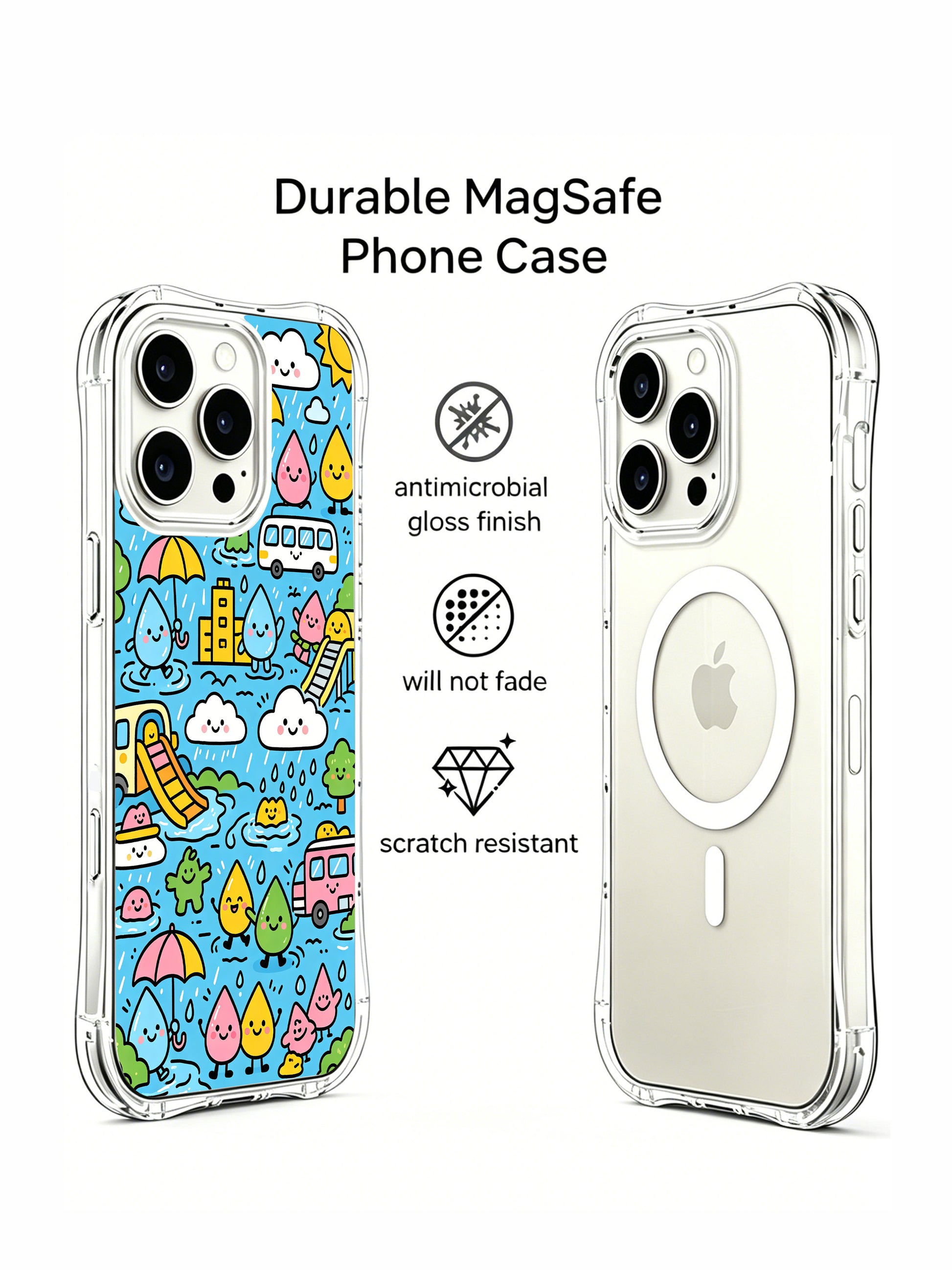 PhoneCasing iPhone 16 Pro Case showcasing the playful Raindrop City series by Milo Yun, premium durable art casing for iPhone 16 Pro.