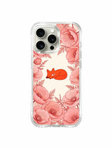 Red fox illustration with pink flowers on an iPhone 15 Pro Max case