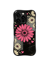 PhoneCasing iPhone 16 pro Case with full-coverage well-balanced multi-layer spotlight raspberry daisy heart speckle collage layout without clutter, Ruby Daze bold high-impact romantic design, slim lightweight wavy premium case.