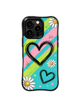 PhoneCasing iPhone 16 pro Case with tiny scattered colorful paint splatter dot accents across mint pink lime diagonal stripes, playful Ruby Daze Red Stripe Daisy Signal punk floral design, stylish women’s wavy phone casing.