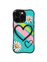 PhoneCasing iPhone 16 pro Case with striking vivid diagonal stripe daisy sketch graphics themed on bold passion and unmissable self-courage, Ruby Daze Daisy Love Riot printed wavy art casing.