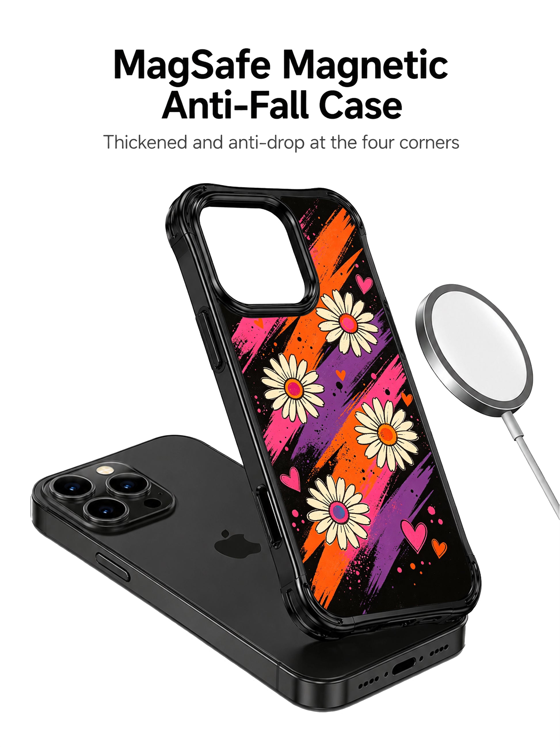 PhoneCasing iPhone 16 pro Case with soft uneven organic hand-drawn sketch outlines around cream daisy petals, Ruby Daze handmade retro punk journal art, gallery-grade wavy print casing.