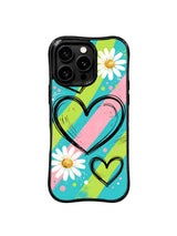 PhoneCasing iPhone 16 pro Case with messy multi-layer hand sketch black outline hearts and colorful paint splatters, Ruby Daze bright punk journal daisy pop art, scratch-resistant wavy casing.