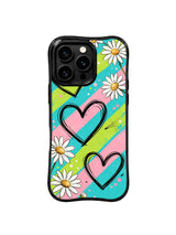PhoneCasing iPhone 16 pro Case with raw imperfect messy hand sketch brush edges on every bright diagonal stripe, exclusive Ruby Daze Red Stripe Daisy Signal wearable wavy frame art.