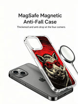 Wild boar against swirling red waves artwork on an iPhone 13 case