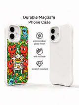 PhoneCasing red tomato creature iPhone 16 Plus Case, full-cover hand-drawn illustration, high quality iphone 16 plus casing made in California.