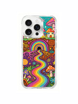 Retro folk-style crayon fantasy scene artwork on an iPhone 16 Pro Max case