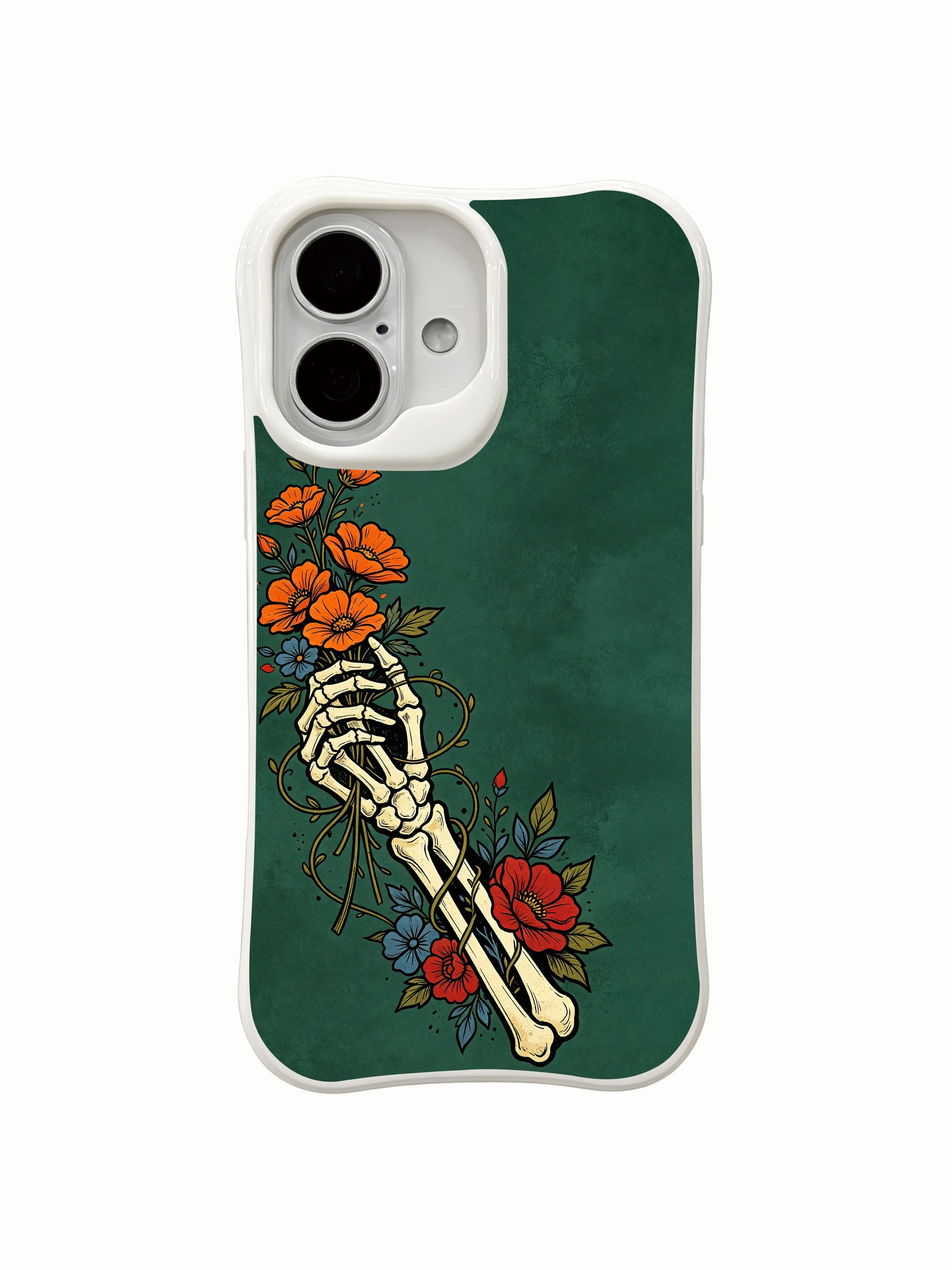 PhoneCasing classic old-school tattoo collectible skeleton bouquet iPhone 16 Case, four-corner thickened anti-drop shockproof protective iPhone 16 cover