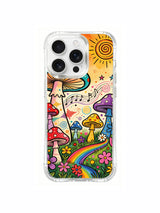 Vintage crayon mushroom melody meadow artwork on an iPhone 16 Pro Max case
